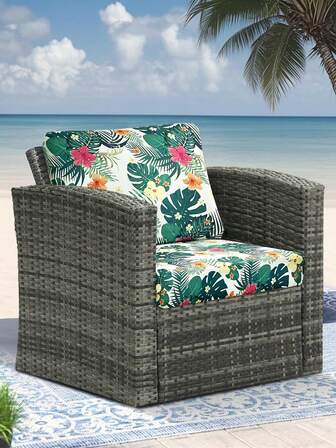 1pc Printed Milk Silk Sofa Cushion Cover, Beach Holiday, Spring/Summer, Multicolor Floral, Outdoor High Elastic Dustproof Dirt-Resistant Anti-Slip Removable Washable For Patio, Bedroom, Study, Sofa