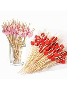 400/200/100/50/10 piezas Pinchos de bambú con forma de corazón, para bufé, pastel, fruta, postres de fiesta, ensalada, cóctel, adecuados para el Día de San Valentín, boda - Multicolor - Ver 1