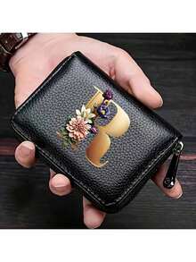 PU Leather Lettered Accordion Zipper Card Bag Ladies Men's Wallet Card Holder Coin Wallet Credit Card Holder Wallet Man, Gift Man Black Card Holders Anniversary Gift Small Gifts Gift Ideas Gift For Women