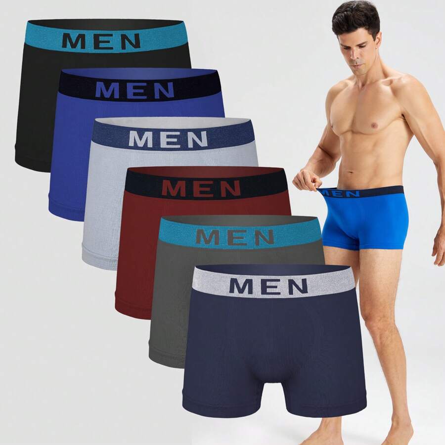 SIETEROSA 6pcs/Set Men'S Boxer Shorts Basics Sleep Underwear MEN Letter Print Breathable Elastic Men Underwear