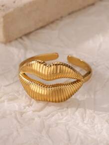 Anel de lábio chique para mulheres e meninas, banhado a ouro 18K, anel ajustável de aço inoxidável, joia engraçada, presente de amor