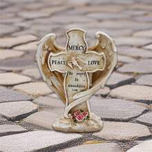 Angel Wing Embracing Cross Statue Cemetery Decorations Memorial Decor For Beloved One - Ivory - View 6