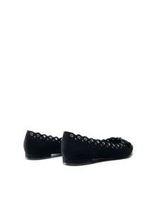 Women Point Toe Flats Low Heel Bow Knot Ballet Flats With Cut Out Grommet Details Modern Elegant Commute Wedding Ladies Flat Shoes - 黑色 - 查看 6