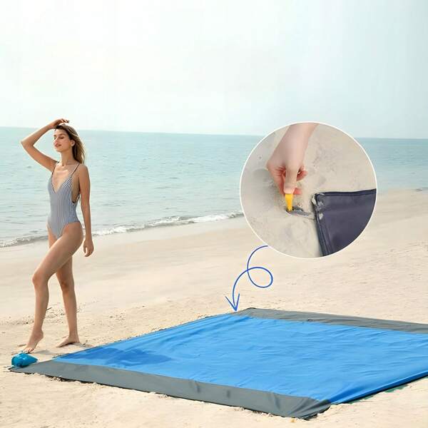 Manta de playa, tapete de picnic, tapete sin arena, tapete de playa, tapete impermeable, portátil extragrande de 210 x 200 cm/78,7 x 82,7 pulgadas con 4 clavos fijos para playa, campamento, jardín al aire libre, parque, césped, viajes, senderismo. Esterilla de playa ligera de verano, sin arena, para viajes al aire libre, camping, decoración del hogar, manta de picnic plegable portátil