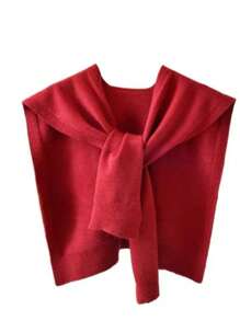 1 pièce Cardigan col châle en mélange de laine de haute qualité, minimaliste, avec patchwork de couleur unie et rayures, pour femmes. Poncho sans manches polyvalent. Châle tricoté de couleur unie pour l'automne 2025. Nouveau châle tricoté fin à rayures pour assortir avec un pull, une chemise, une écharpe [légère différence de couleur par rapport au produit réel]