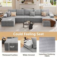 LUCKHAO 167" Modular Cloud Sectional Sofa With 2 Ottoman,Modern Minimalist Upholstered Couches, Comfort U Shaped Sofa For Living Room,Deep Seat Corner Couch,No Assembly Required,7 Seater - 灰色 - 查看 7
