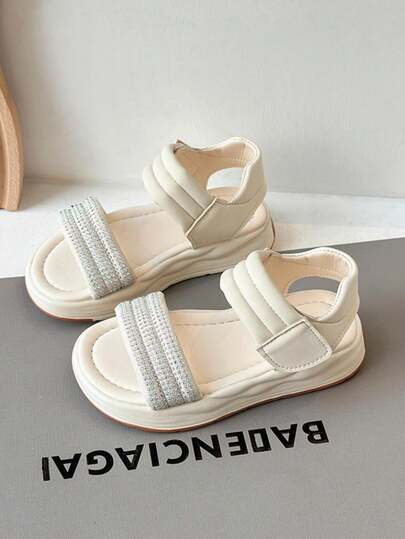 1 Đôi Giày Sandal Đế Bằng Bằng Da Trơn Đơn Giản Thanh Lịch Cho Bé Gái, Thích Hợp Cho Mùa Hè