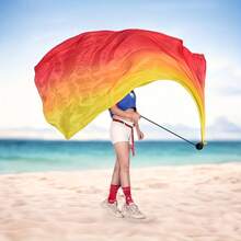 1pc Multi-Color Dance Imitated Silk Veil Poi 2.0x0.8M/78"X31" Belly Dance Poi Streamer Throw Ball Haka Dance And Polynesian Delicate Cool Eye-Catching Flag, Stage Performance Prop (1 Ball+ 1 Ribbon) - 橘色 - 查看 1