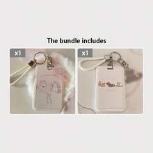 Kpop 照片卡夹钥匙扣卡通动物电脑夹 Kpop ID 徽章夹带钥匙扣学生公交卡吊坠钥匙扣硬壳保护照片套，学校用品，返校 - 彩色 - 查看 16