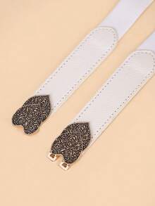 Boho Flower Detail Heart Buckle Belt Valentine's Day Summer, School Fall, Autumn, Halloween - Black - View 7