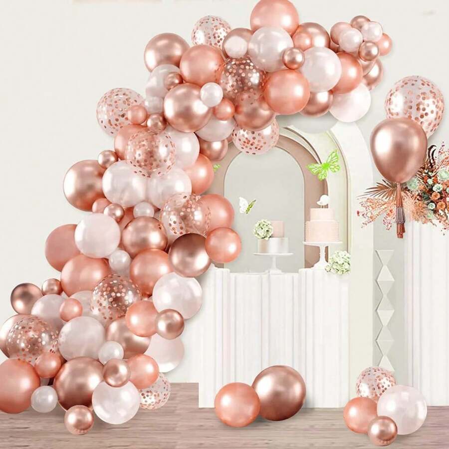 30pcs/Set Shiny Rose Gold Metallic Sequin Or Pearlescent Rose Gold Latex Balloons Pack, Suitable For Bachelorette Party, Birthday, Wedding, Proposal, Mother's Day, Graduation, Halloween, Christmas And Other Indoor/Outdoor Decorations