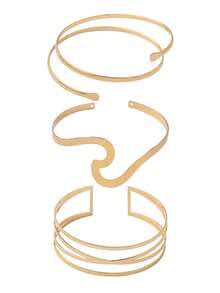 3pcs/Set Minimalist Geometric Asymmetrical Lines Bangle Bracelet Set For Women - Golden - View 1