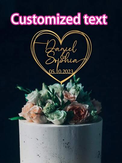 1 pieza Decoración personalizada para pastel de boda con forma de corazón y nombre y fecha, Decoración de pastel de acrílico personalizada, forma de corazón, disponible en varios colores, multifuncional, duradera, ornamental, reutilizable, exquisita, elegante, de alta calidad, colorida, moderna, personalizada, única, regalos ideales para él, regalos ideales para ella, novio, papá, novia, mamá, familia, amigos, salón de té, hogar, jardín, oficina, para aniversarios, para el Día de San Valentín, para el Día de la Madre, para cumpleaños, para el Día del Padre, para graduaciones, para bodas, para inauguración de casa, decoración del hogar, etiquetas personalizadas para pasteles, artículos personales