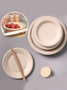 100pcs Sugarcane Pulp Disposable Paper Plates, Thicker Paper Pulp Plates For Barbecue, Cake, DIY Painting