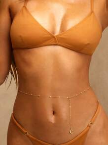 1pc Sexy Gold Ball Chain Tassel Gold A-Z English Letters Gold Waist Chain For Women Boho Style Charm Gold English Letters Body Chain For Women Summer Beach Vacation Travel Jewelry For Women Exquisite Gold Party Jewelry For Women Suitable For Women Wear All Seasons Gift For Mom