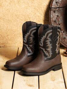 1 Pair Classic Embroidered Fashion All Season Children Boots, Toddler Little Boys Girls Cowboy Boots,Everyday And Vacation Wear, Low Heel Mid-Calf Girls Boots - Nâu sẫm - Xem 2