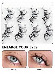 Asiteo 5 Pairs Cartoon Style Lightweight False Eyelashes - Soft, Natural, Fluffy, Lightweight, With Transparent Band Design, Suitable For Daily Makeup - Reusable, Comfortable Wear, Ideal For Beginners And Anime Fans, Also Suitable For Parties And Travel - Hitam - View 6