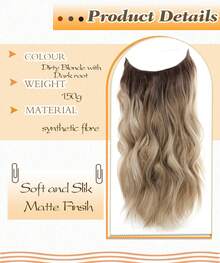 16" 20" Halo Hair Extensions Invisible Wire Hair Extensions With 2 Clips Synthetic Wavy Hairpiece Adjustable Transparent Headband For Women - Dirty Blonde With Dark Roots - View 2