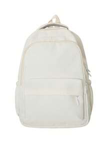 This Multi-Functional Solid Color Campus Backpack Is Specially Designed For Women, With Large Capacity, Simple Multi-Compartment Design, Suitable For Travel, Business, Leisure, And Laptop Use. Tready Backpack, Student Backpack, Back-To-School Essential, Suitable For Women, Girls, And Students, Suitable For Middle/High School And College, With A Collegiate Style. - White - View 6