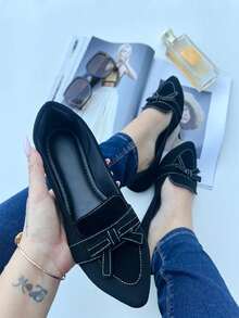 Comfortable Black Pointed Toe Moccasin Shoes Mother's Day Promotion - 黑色 - 查看 4