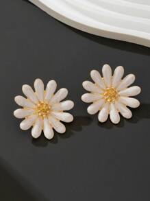 1 Pair Sweet Daisy Flower Shaped Resin Drop Earrings For Women, Summer Style