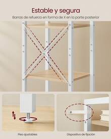 VASAGLE Librería de 6 Niveles, Biblioteca, Estantería para Oficina, Estudio, Sala de Estar, Dormitorio, 30 x 40 x 187,5 cm, Industrial, Beige Natural y Blanco Nube - Beis - Ver 4