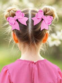 2 peças Laços de Cabelo para Meninas, Clipes de Laço de Cabelo com Desenho de Coração, Fita de Cetim Lisa Clipes de Jacaré, Acessórios de Cabelo Elegantes Anti-Deslizantes para Uso Diário, Festas, Aniversário (Rosa/Amarelo/Azul/Vermelho-Rosa)