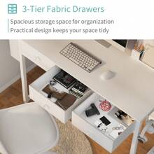 Lufeiya Small White Computer Desk With Fabric Drawers For Home Office Bedroom, 40 Inch Vanity Desk With Drawer Storage And Side Pouch, Study Writing Table, White