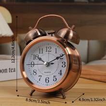 1pc 3-Inch Vintage Style Silent Alarm Clock With Night Light And Handle, Suitable For Sleepers, Adults, Students, Desk, Dorm, Bedroom, Cartoon Design, Battery Powered (Battery Not Included), Mother's Day Gift