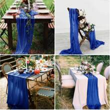 1/6/10 PIEZAS Tul azul real de 10 pies, mantel corredor de estilo bohemio, tela gasa, estilo país, transparente corredor para boda, cumpleaños, ducha, fiesta, decoración de mesa de comedor bohemia (Zafiro)