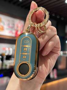 Key Fob Cover With Keyring Keychain Lanyard For Fiat 500 500L Brava Bravo Doblo Ducato Fiorino Punto Panda Palio Stilo Lancia,3 Buttons TPU Flip Key Fob Protective Cover Car Key Cover Case Car Accessories Bag Charm Backpack For School