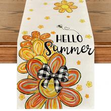 Flowers Bow Bees Hello Summer Table Runner, Seasonal Spring Kitchen Dining Table Decoration For Home Party Decor, Wedding, Home Decor, Wedding Decor, Table Decor, Kitchen Decor, Wedding Items, Kitchen, Bridal Shower - Multicolor - View 8