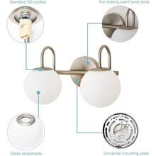 Modern Bathroom Vanity Light Fixtures 2 Lights Brushed Brass Milk White Globe Glass Shade Modern Wall Bar Sconce Lighting Bath Vanity Lights Over Mirror (Exclude G9 Bulb) - Brushed Nickel - View 4