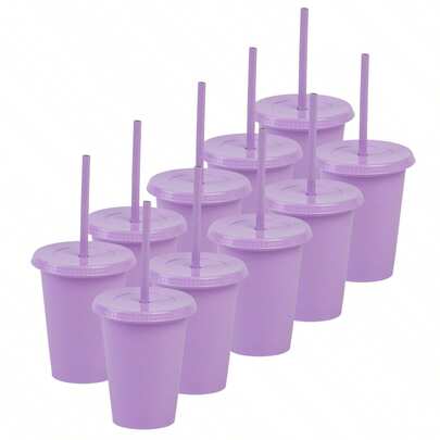 Paquete 10 Vasos Reusables Tapa Plana 12 Oz
