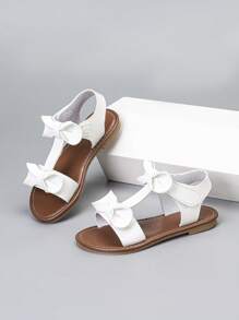 1 par de sandalias planas con abertura en los dedos y lazos para niñas, apropiadas para uso en exteriores y playa en verano