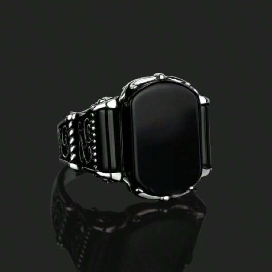 1 件男士时尚戒指，复古商务风格合金镶嵌人造宝石戒指，适合情人节、度假、通勤、约会、派对、婚礼、订婚、丈夫、男朋友、父亲生日礼物、周年纪念、新年礼物，所有季节 - 黑色 - 查看 1
