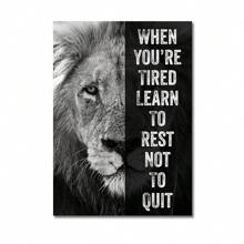 1 pezzo Tela stampata con dipinto di un leone, citazione motivazionale, poster animale ispiratore e positivo per decorazione d'ufficio o casa, senza cornice