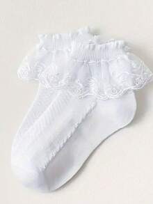1双/4双纯色100%纯棉儿童蕾丝边芭蕾舞蹈公主时尚百搭派对蕾丝袜 - 彩色 - 查看 5