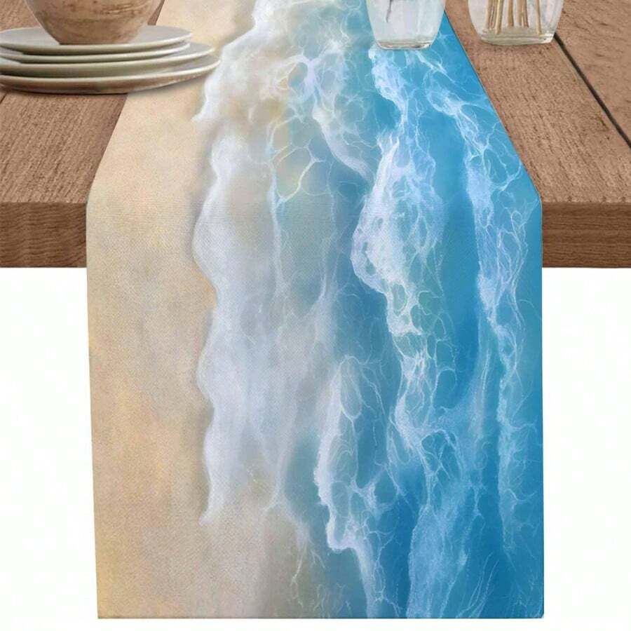 Beach Ocean Wave Blue Water Ripple Table Runner Dresser Scarves Table ...