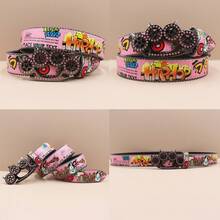 Último diseño de hebilla de pasador de rhinestone Cinturón occidental femenino y masculino Y2K Cinturón vintage de impresión de los años 70 y 80 Cinturón punk casual, de negocios, novio, esposo, padre, papá, regalo para hombres, uso diario, moda, adolescente, al aire libre, vacaciones, atlético, viaje, calle, bohemio, otoño vintage, otoño, accesorios de Halloween otoño-invierno, adecuado para adolescentes, jóvenes, hombres, casual, al aire libre, atlético, vacaciones, regalos de graduación, cumpleaños, uso diario