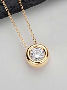 XUJIA 1pc Classic 2ct/3ct Moissanite Pendant Necklace, 8mm/9mm Round, 925 Sterling Silver, 45+5cm, Anniversary Birthday Jewelry Gift