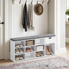 VASAGLE Storage Bench, Entryway Bench With Cushion, Drawer And Open Compartments, Bench With Storage, For Living Room, Bedroom, Closet - White - View 1