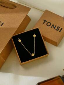 TONSI 1 Peça Elegante Colar Pingente de Flor Minimalista de 5 Folhas, Corrente Fina de Aço Inoxidável Banhado a Ouro 18K, Caixa de Presente de Jóias Delicada, Presente Ideal para Você, Amigos, Irmãs, Mães, Filhas, Colegas de Trabalho, Esposas em Feriados, Aniversários
