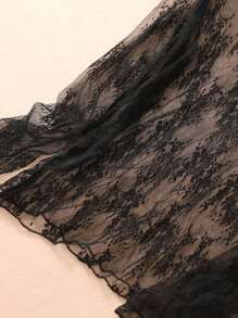 1 pezzo Camicetta casual trasparente da donna con colletto in pizzo e merletto, elegante collo alto, maniche lunghe, effetto velato