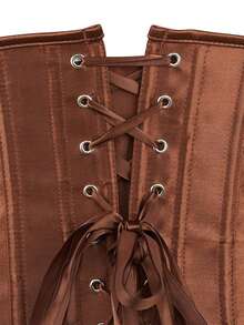 Vintage Style Women's Satin Corset Belt, Non-Stretch Satin Waist Cincher, Off-Shoulder Tie Bust Shaping, Suitable For New Year Party, Valentine's Day And Holidays - Coffee Brown - View 5