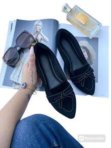 Comfortable Black Pointed Toe Moccasin Shoes Mother's Day Promotion - 黑色 - 查看 3