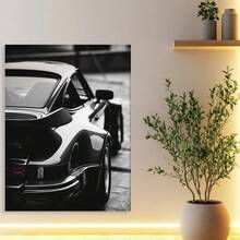 Framed 1PC Rear View Porsche 911 Poster | Luxury Sport Wall Art | Black And White Car Print Creative Wall Art Canvas Painting High-Quality Print, Waterproof,Fade-Resistant, 2D, Great Decor For Home, Office, Living Room, Bedroom, Kitchen, Bathroom, Dorm,Restaurants, Bars, Cafe,Gym,Hallway  Perfect Gift For Him/Her, Artist, Enthusiasts,  Ideal For Seasonal Decor,Event&Party Supplies, Birthdays,Valentine's Day, Mother's Day, New Year, Halloween,Thanksgiving Day,  Christmas, Easter - Framed - View 3