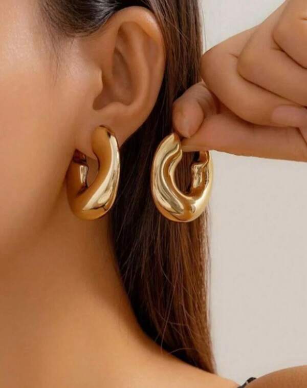 Brinco Argola Orgânico Redondo Prata ou Dourado Torcido Diferente Chunky Assimetrico Artístico Bold Fashion