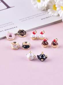 10pcs Mixed Style Cup, Teapot, Donut Shaped DIY Zinc Alloy Jewelry Pendant, Earrings, Necklace Accessories