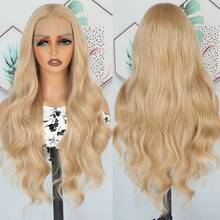 Blonde Body Wave Synthetic Lace Front Wigs 13x4 HD Lace Front Wig 26 Inch Soft Long Wavy Fiber Hair 180% Density Pre-Plucked Hairline Glueless Free Part Soft Natural Look For Women Versatile Styling Options - 金色 - 查看 5